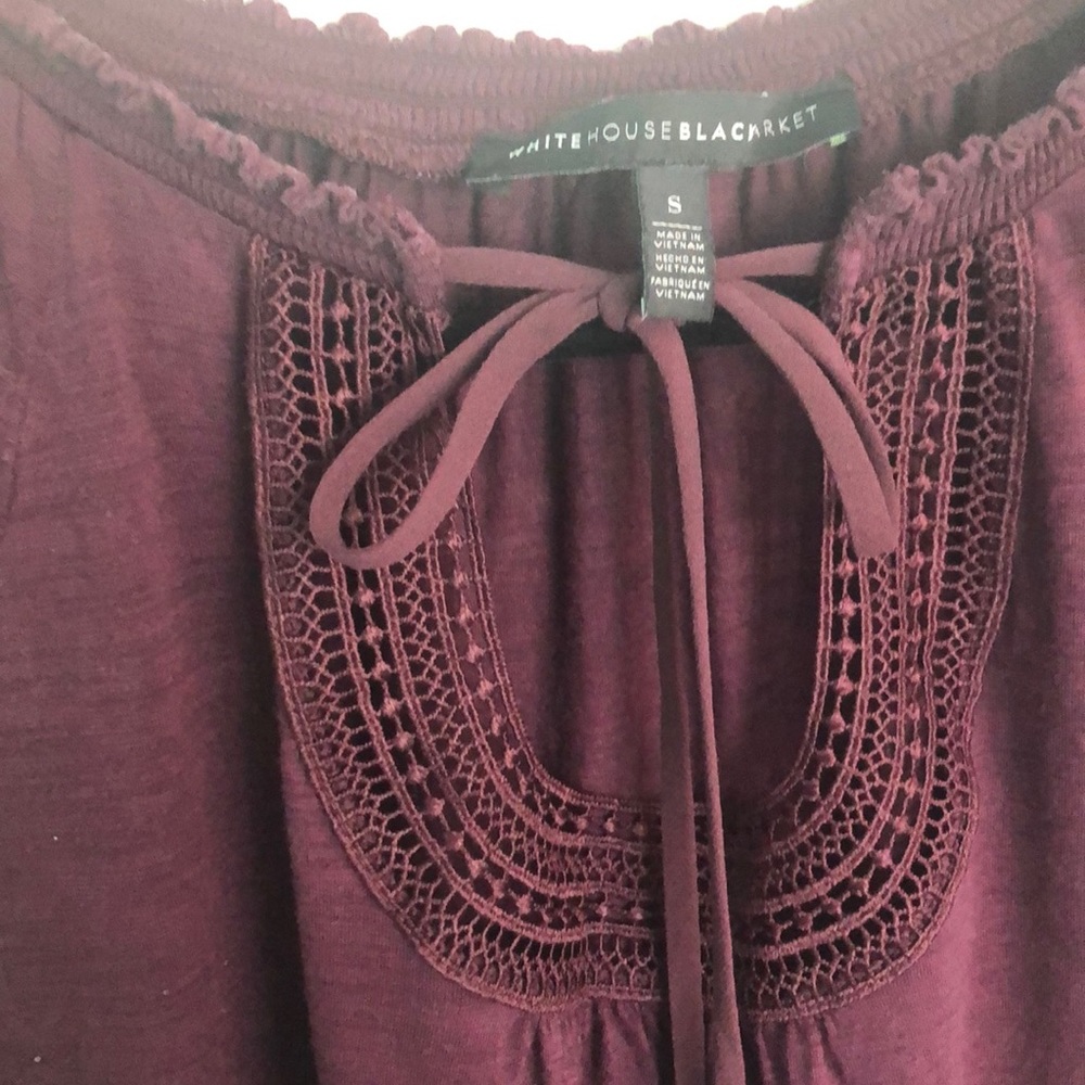 WHBM burgundy cold shoulder/sleeve top.